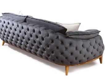 Dreisitzer Chesterfield Couch Polster Sofas Textil Leder Sofa Couchen Möbel Neu