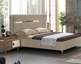 Meubles en bois de lits doubles d'hôtel de luxe de conception de tapisserie d'ameublement de lit de chambre à coucher