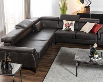 Ecksofa L Form Sofa Sofas Ledersofa Schwarz Bettfunktion Wohnlandschaft