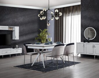 Dining room set table 4x chairs sideboard 2х mirror wall unit 11pcs set