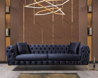 Dreisitzer Sofa Luxus Chesterfield 3 Sitzer Couches Blau Sofas Samt Neu Couch
