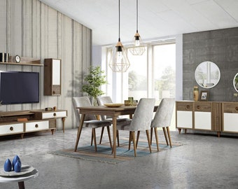 Wohnzimmer Anrichte mit Spiegel Garnitur Holz Braun Neu Modern Luxus