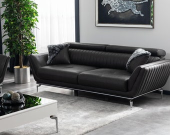 Dreisitzer Couch Schwarze Sofa Couchen Möbel Polster Möbel Dreisitzer