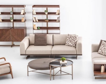 Ensemble de canapés modernes, meubles de luxe, canapé textile rembourré, canapé moderne gris