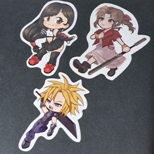 Chibi Final Fantasy VII Stickers – Cloud, Aerith & Tifa (Full Set of 3 FF7 Stickers) [2-inch Glossy Vinyl]