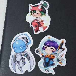 Chibi Overwatch Vinyl Stickers – Juno, Kiriko & Echo (Set of 3) [Cute Durable Glossy Stickers by Mealbug]