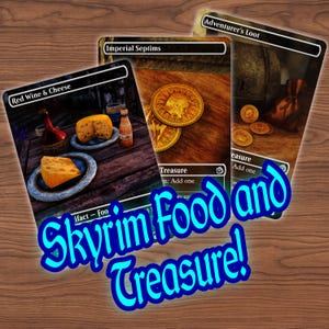 Proxies magiques personnalisées | Ensemble de 3 jetons Bordeciel | du vin et du fromage, de l'Imperial Septim et du butin des aventuriers | Cartes personnalisées MTG Elder Scrolls