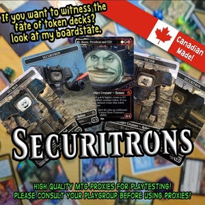 Paquete Securitron de Fallout MTG [Sr. House, Presidente y Director Ejecutivo + 4 variantes de securitron] Fichas de cartas proxy de Magic con arte personalizado de MTG