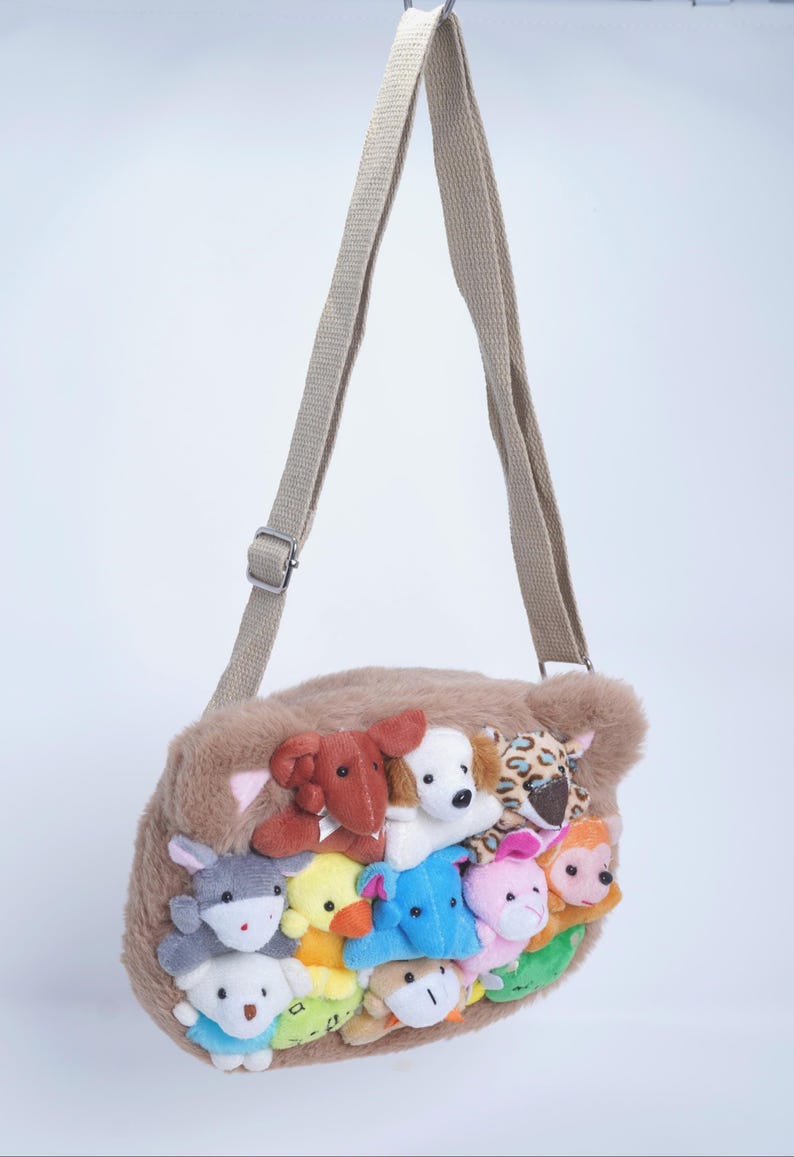Borsetta a tracolla per bambini con peluche a forma di animale – Mini borsa Kawaii ideale per festival, compleanni e vacanze, regalo originale e divertente. immagine 5