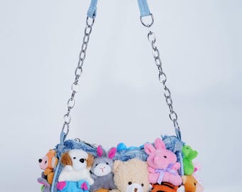 Pochette in denim a forma di animale di peluche – Borsa Kawaii per festival anime *Fatta a mano*