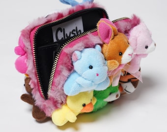 Portafoglio di peluche Kawaii a forma di animale imbottito per festival, concerti, compleanni, regali, festività FATTO A MANO