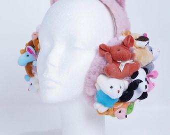 Plüsch Stofftier Ohrenschützer mit Glitzer Katzenohren - Festival Accessoire Ohrwärmer *Handmade*