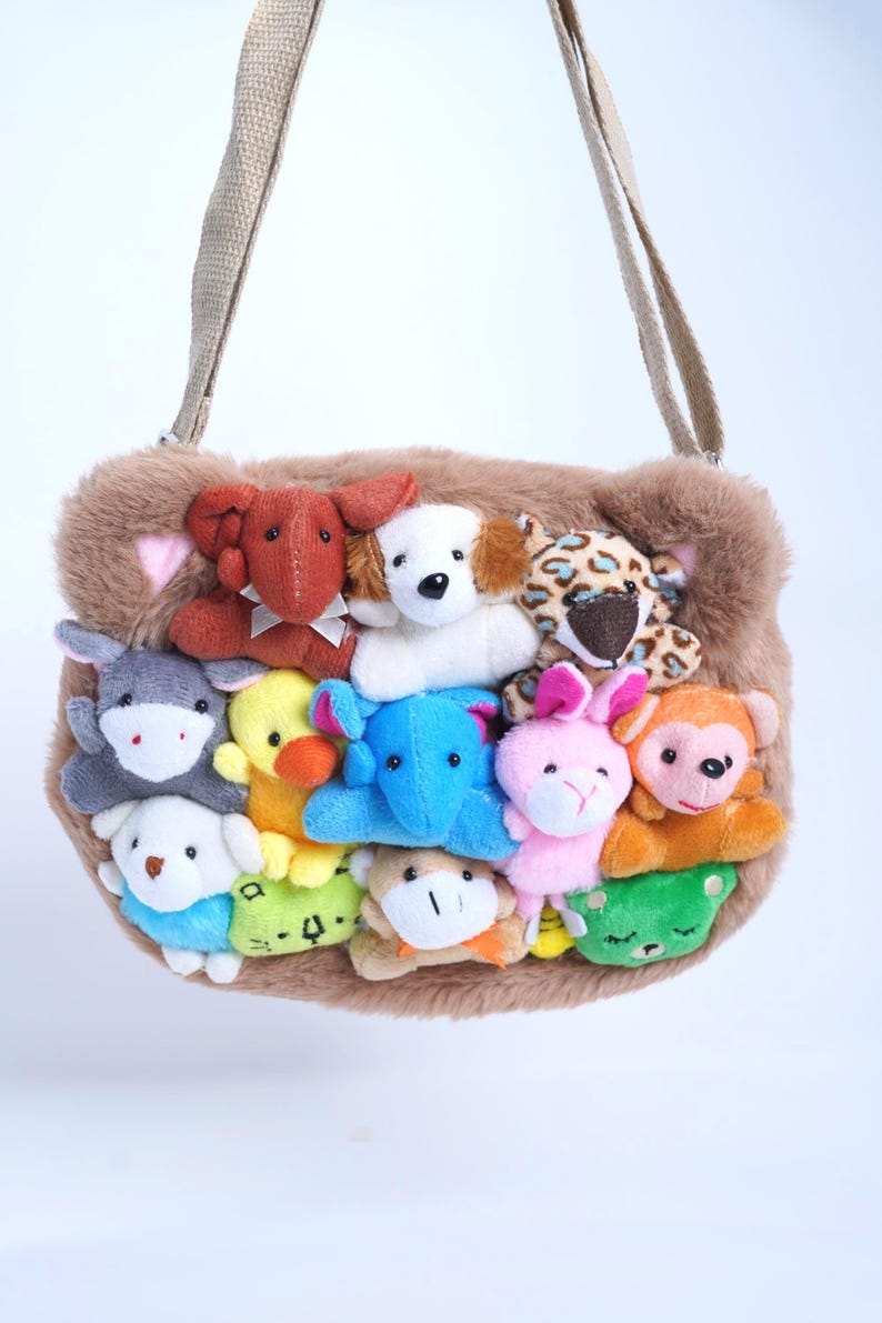 Borsetta a tracolla per bambini con peluche a forma di animale – Mini borsa Kawaii ideale per festival, compleanni e vacanze, regalo originale e divertente. immagine 1