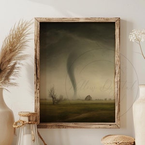 Tornado Twister Ölgemälde Vintage Neutral Wildblumen Land Landschaft Kunstdruck Sturm Bauernhaus Wandkunst Digital Download 180v