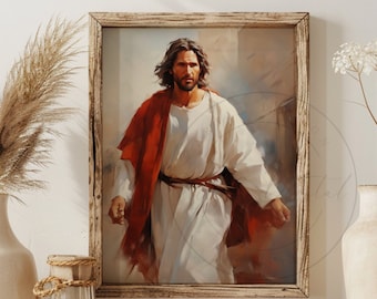 Jesus Christ Walking on a Path Painting Christian Artwork Bible Scriptures Savior Digital Print Printable LDS Art 109v