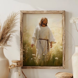 Jesus Christ Come Follow Me Peaceful Wildflowers Painting Christian Artwork Bible Scriptures Savior Printable Digital Print LDS Art 110v