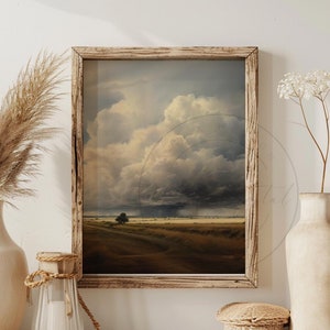Rain Storm Oil Painting Vintage Neutral Plains Country Landscape Art Print Storm Farmhouse Wall Art Digital Download 182v