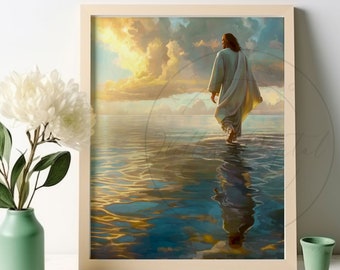 Jesus Christ Walking on Water Come Follow Me He Is Risen Oil Painting Christian Artwork Bible Scriptures Savior Printable LDS Art 139v