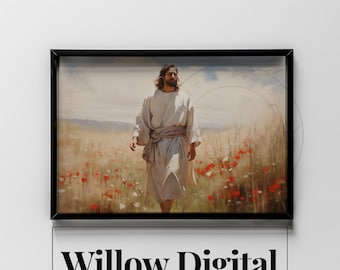 Jesus Christus Wildblumen kommen, folgt mir friedliche Malerei christliche Kunstwerk Bibel Schriften Retter druckbare Digitaldruck LDS Art 81h