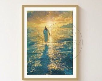 Jesus Christ Walking on Water Come Follow Me He Is Risen Oil Painting Christian Artwork Bible Scriptures Savior Printable LDS Art 138v