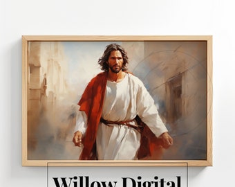 Jesus Christ Walking Down a Path Painting Christian Artwork Printable Bible Scriptures Savior Digital Print LDS Art 109h