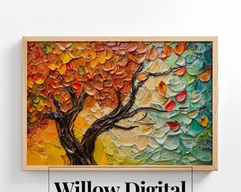 Autumn Abstract Impasto Tree Art Print, Bold Palette Knife Painting, Textured Fall Wall Art, Colorful Nature Decor 207h