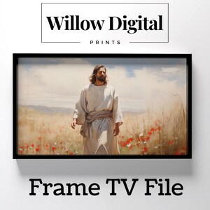 Frame TV Jesus Christ Come Follow Me Peaceful Wildflowers Painting Christian Artwork Bible Scriptures Savior Digital File LDS Art  81tv