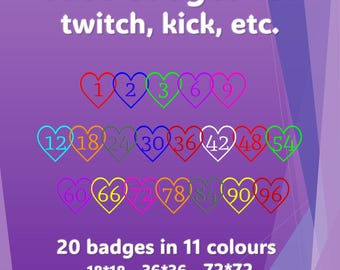 Emblemas de Sub em Estilo Corações | Twitch Kick YouTube | PNG Transparente Multicolorido (Download Digital)