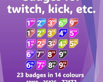 Emblemas de Inscritos no Estilo Fundadores | Twitch Kick YouTube | PNG Transparente Multicolorido (Download Digital)