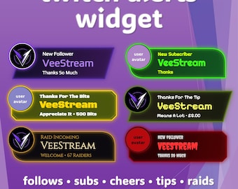 Widget de Alertas do Twitch | Streamelements OBS | Seguidores | Inscritos | Bits | Doações | Raids | Sobreposição de código-fonte animada para navegador