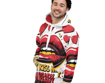 Sudadera con capucha divertida para el día de San Valentín / Regalo único de San Valentín para él o ella / Sudadera unisex Love / Sudadera con capucha retro Pop Art Lips
