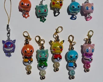 Kawaii Pokémon Pärlbesatta Nyckelringsberlocker, Gengar, Pikachu, Eevee, Kanto Starters, Chibi Poke, Telefonremmar & Planner Berlocker och Handgjord Gåva