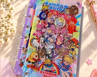 Rainbow Brite holografisk shaker akrylanteckningsbok, A7 påfyllningsbar anteckningsbok, retro 80-tals brevpapper, färgglad kawaii anteckningsbok, samlarpresent
