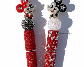 Mickey Mouse inspired Rhinestone Beadable Pen, Fancy Character Pen, rhinestone Disney inspired beaded pens, sparkly ink pen, bling Mickeypen
