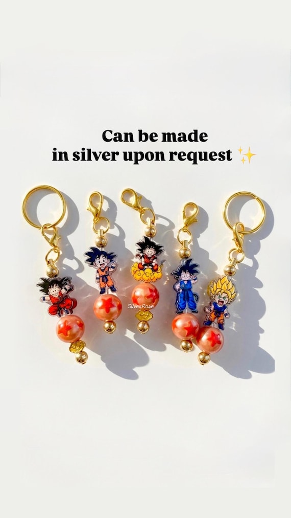 Dragon Ball Z Goku Acrylic Keychains,Son Goku Dragon Ball Charms w Star Bead & Gold Hardware, Anime Accessories for Keys, Bags,Figuras anime