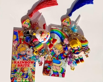 Juego de marcapáginas y llavero acrílico Rainbowbrite, accesorios para agenda con temática de los 80, dibujos animados vintage de Rainbowbrite.