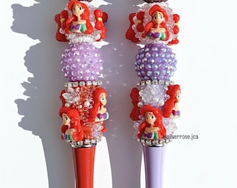 Ariel Inspiriert Perlenstift | Meerjungfrau Prinzessin fokalen Perlenstift | funkelndes Disney Charakter Briefpapier | Glitzer Stift für Planer | Geschenke