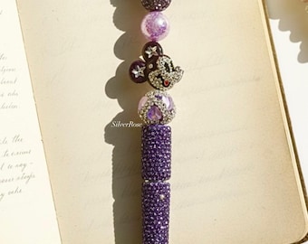 Rhinestone Mickey Mouse Pen | Purple Beaded Stationery