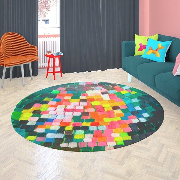 Colorful Disco Ball Round Area Rug Disco Ball Decor, Unique Housewarming Gift For Her, Retro Rug, Cool Circle Rug