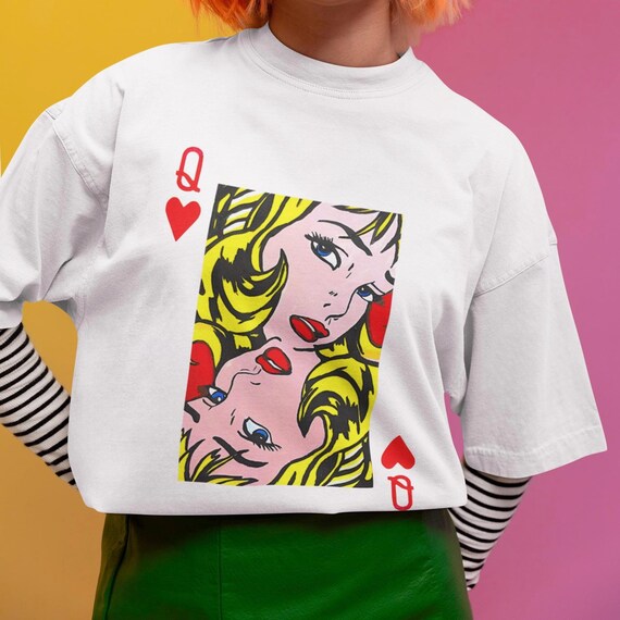 Maglietta Pop Art Queen of Hearts T-shirt grafica retrò stile