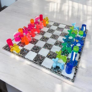 Colorful Pop Art Chess Set Personalized Handmade Gift Creative Chess Sets Decor for Kids Room Unique Holiday Gift for Friends and Family