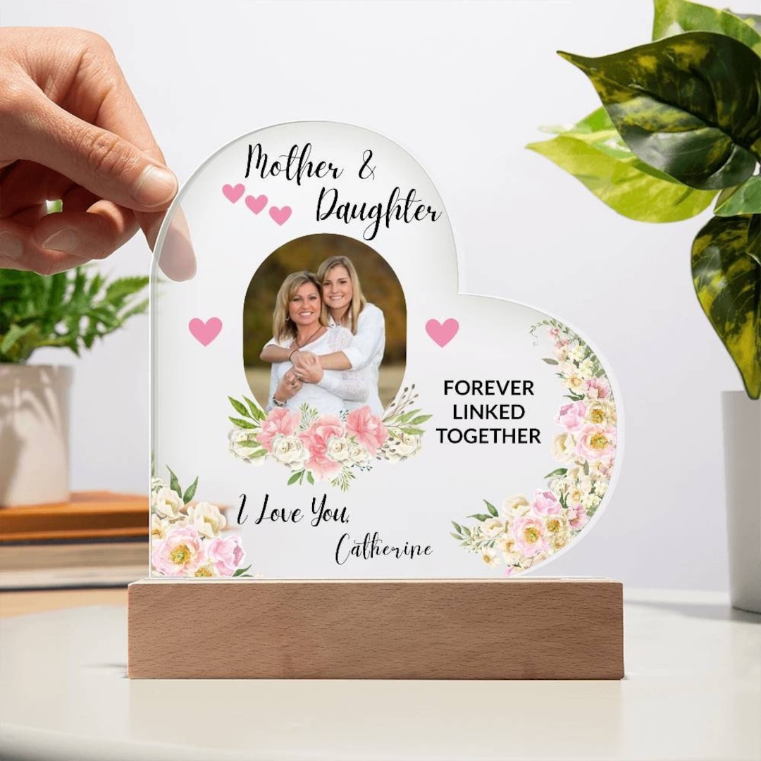 Custom Mother & Daughter Photo Heart Gift, LED Heart Acrylic, Forever ...