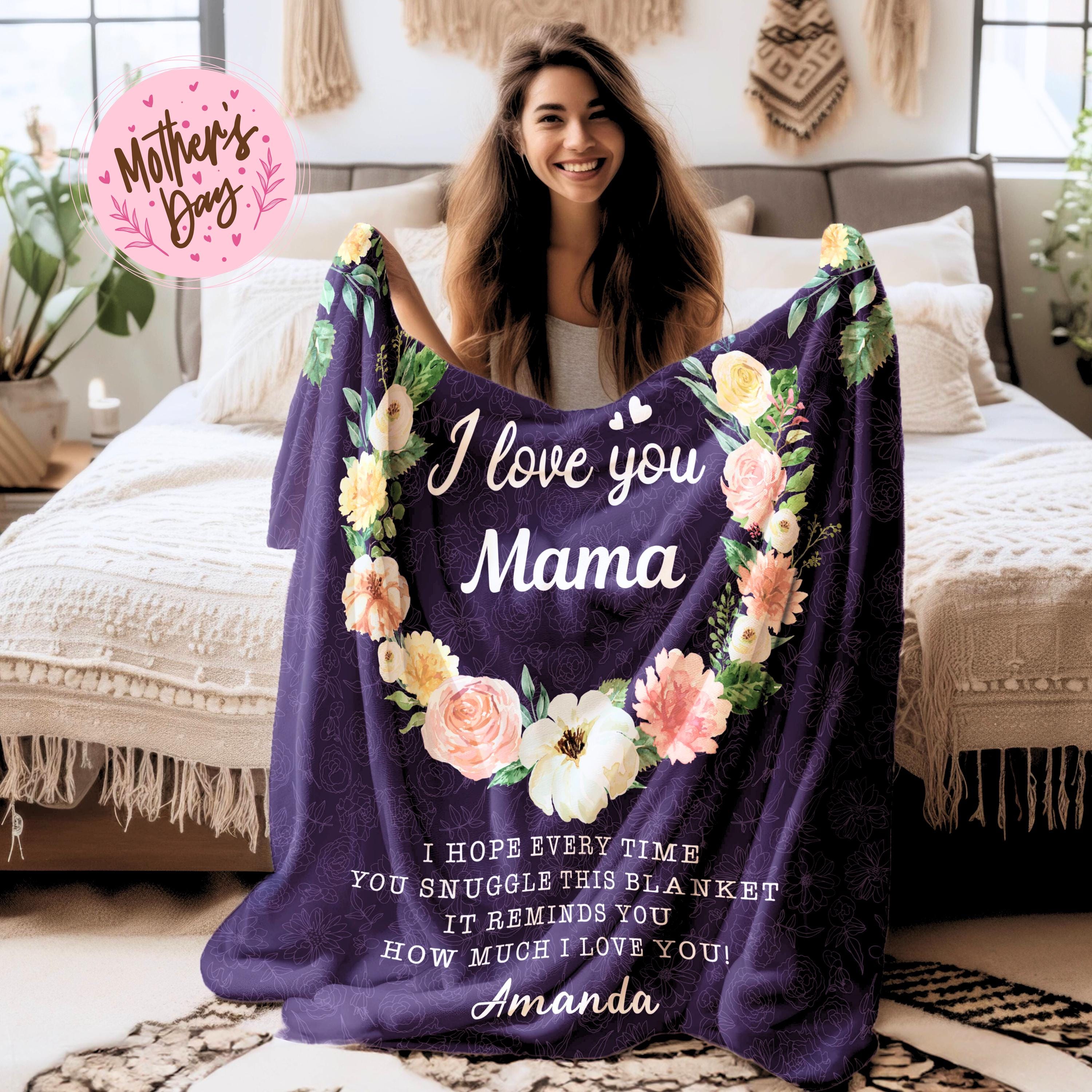 I Love You Mom Blanket, Personalized Gift for Momma From Kids, Mothers ...