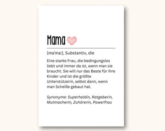 Postkarte - Mama Definitionskarte | Grußkarte zum Verschenken | Perfekt für Muttertag oder einfach so | DIN A6