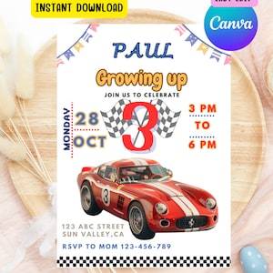 Invito auto hot, festa di compleanno in auto, invito auto scaricabile, modello modificabile canva, facile da stampare, biglietto d'invito modificabile