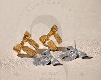 Stainless Steel Bow Earrings,18KGold Plated Dainty Bow Stud Earrings,Unique Jewellery,Gift for Her,Trending Bow Earrings,Bridal Bow Earrings