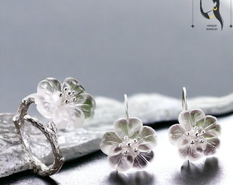 925 Sterling Silver Crystal Flower Jewelry Set for Women,Handmade Jewelry Set , Unique Design jewelry
