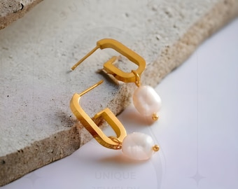 18K Gold Pearl Earrings, Stainless Steel Pearl Earrings, Real Pearl Earrings ,Pearl Drop Earring,  Natural Freshwater Pearl, Tarnish Free