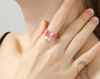 18K gold plated ribbon ring, hand painted, unique ring, feminine, trending, easter gift