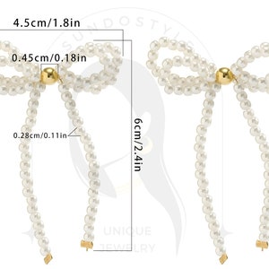 Pearl Bow Earrings, Aesthetic Drop Earrings, Pinterest Earrings, Bridal Earrings,Handmade Earrings Beaded ,Trendy Earrings,Bow Earrings Gold image 3